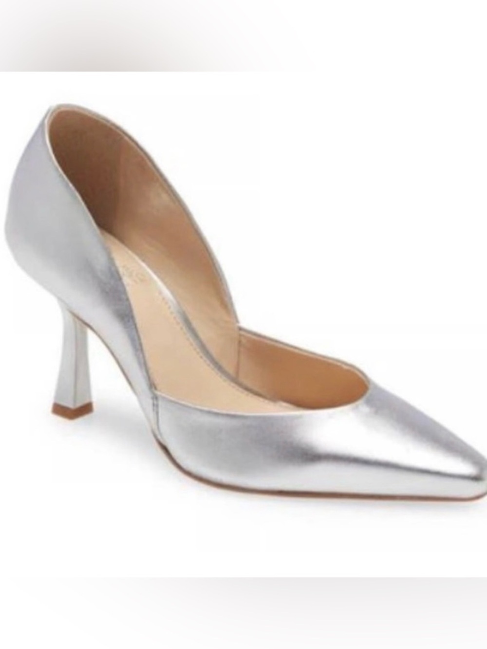 Vince Camuto Karala Leather Pointed-To Heel Slip-On Pump Silver NWOT Size 10